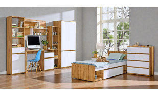 Moderní studentský pokoj Barlo (vzorová sestava A), wotan/bílá