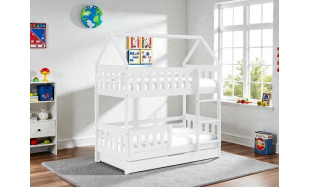 Patrová postel Domeček 190x80cm, borovice bílá