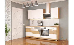 Moderní kuchynská linka Delta B 250cm, dub artisan/bílý lesk