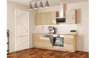 Moderní kuchynská linka Delta B 250cm, dub artisan/cappucino lesk