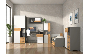 Dětský pokoj Beste (vzorová sestava C), dub nash/bílá