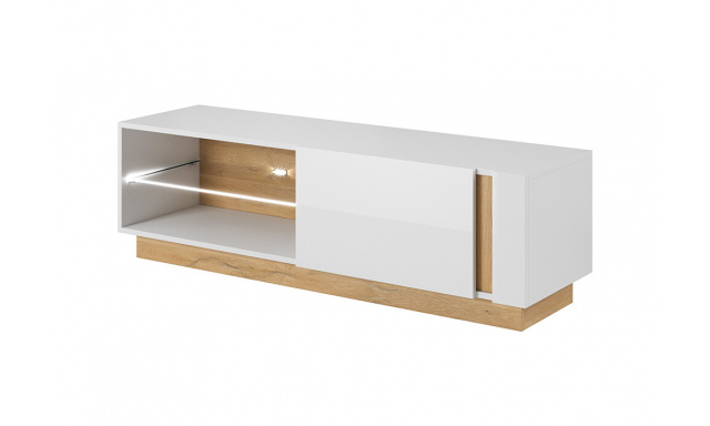 TV stolek 138 Terra, bílá/dub grandson/bílý lesk