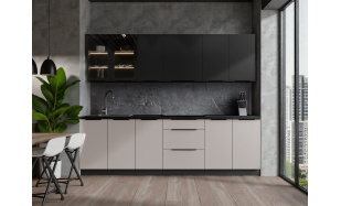 Luxusní kuchynská linka Santiago 260cm, cashmere/černý mat