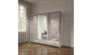 Kvalitní šatní skřín Siena 253cm, šedý lesk + LED PODSVÍCENÍ