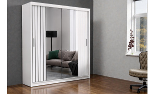 Moderní šatní skřín Travoli 200cm, bílá + zrcadlo 