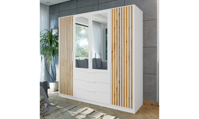 Šatní skříň se 4 dveřmi a 3 zásuvkami BUENO LUX