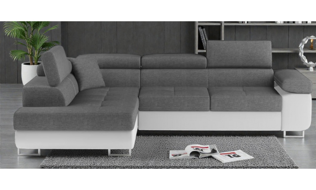 Kvalitní rohová sedačka Bergen, bílá/šedá Savana 