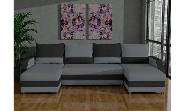 Velká sedačka ve tvaru U Asturie, šedá/černá