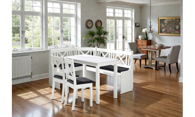 Rohový jídelní set Basel, bílá/šedá 