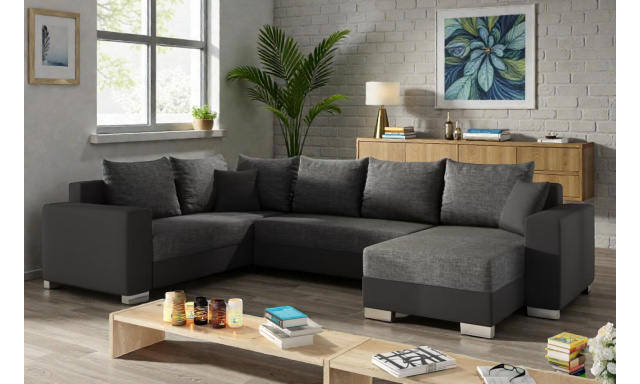 Velká sedačka ve tvaru U Deron, černá/šedá