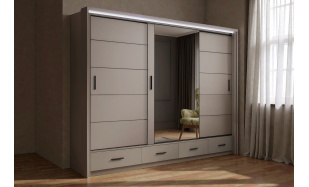 Moderní šatní skřín Rendon 253cm, jívová + LED podsvícení 