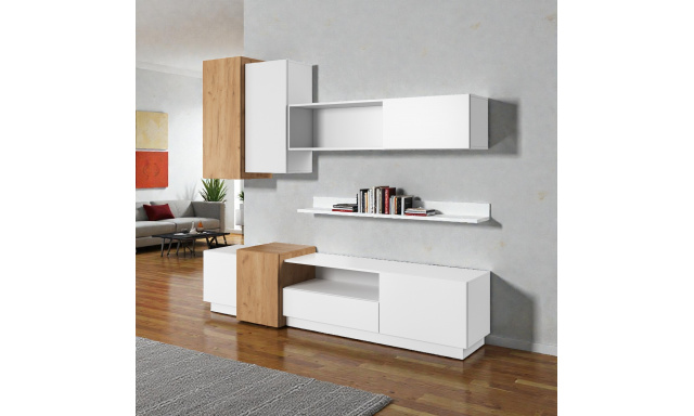 Moderní obývací sestava Sandra, bílá/dub craft zlatý 