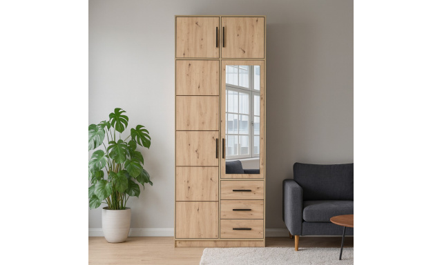 Šatní skříň s dveřmi, horní částí, zrcadlem a 2 dveřmi KAVO