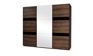 Šatní skříň s posuvnými dveřmi, 3 dveřmi, zrcadlem a zásuvkami DEVON