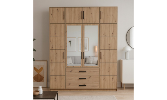 Šatní skříň s dveřmi, horní částí, zrcadlem a 4 dveřmi KAVO