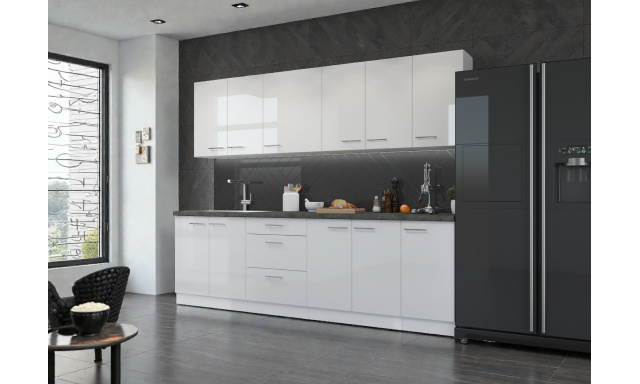 Luxusní kuchyně Adamelo 260cm, bílý lesk 