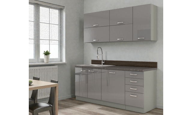 Moderní kuchynská linka Gaston 180cm, šedý lesk