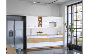 Moderní kuchynská linka Delta 260cm, dub artisan/bílý lesk
