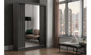 Moderní šatní skřín Travoli 150cm, šedá + zrcadlo 