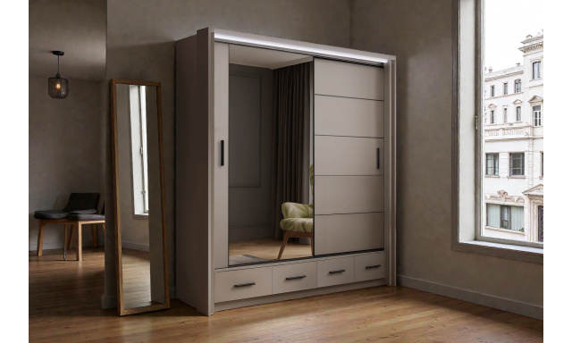 Moderní šatní skřín Rendon 203cm, jívová + LED podsvícení 