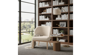 Čalouněná židle LIVA z bouclé  látky s dřevěnými nohami