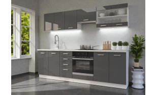 Moderní kuchynská linka Roman 260cm, bílá/šedý lesk