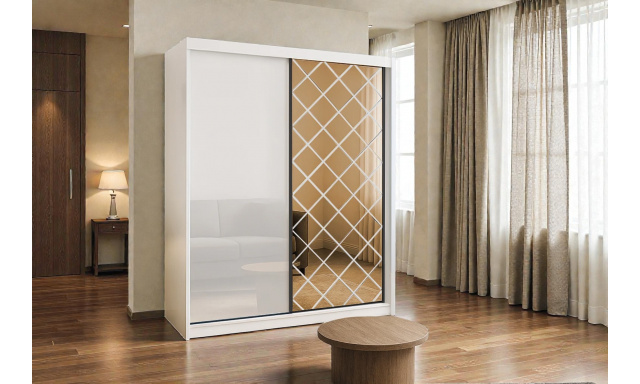 Luxusní šatní skřín Zidane 203cm, bílý lesk 