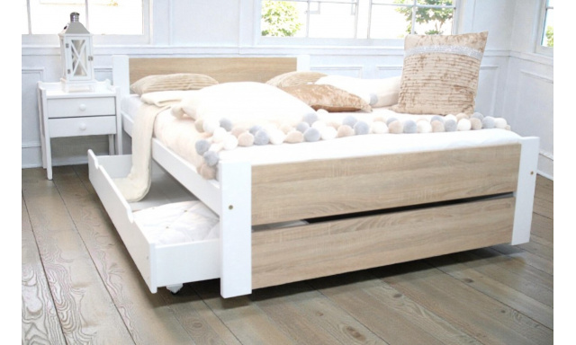 Postel z masivu Dante 160x200cm, bílá/dub sonoma