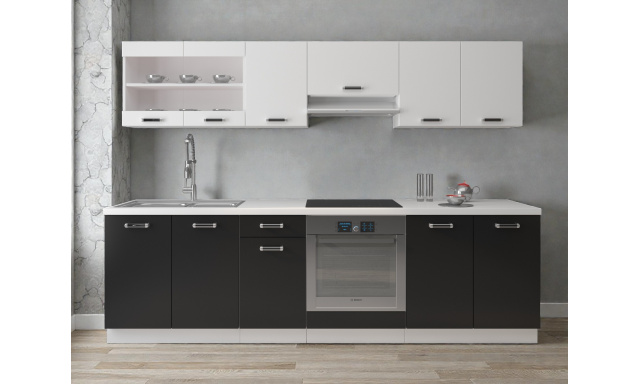 Moderní kuchynská linka Sponge 260cm, bílá/černá 