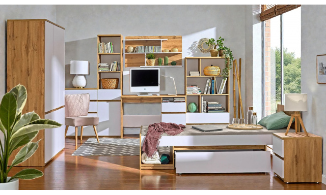 Moderní studentský pokoj Barlo (vzorová sestava B), wotan/bílá 