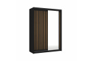 Moderní šatní skřín Flores 150cm, černá + dub wotan + zrcadlo